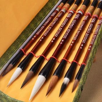 

Chinese Calligraphy Brushes Pen For Woolen And Weasel Hair Writing Brush Fit For Student School Writing Brush Gift Box 7Pcs/Set
