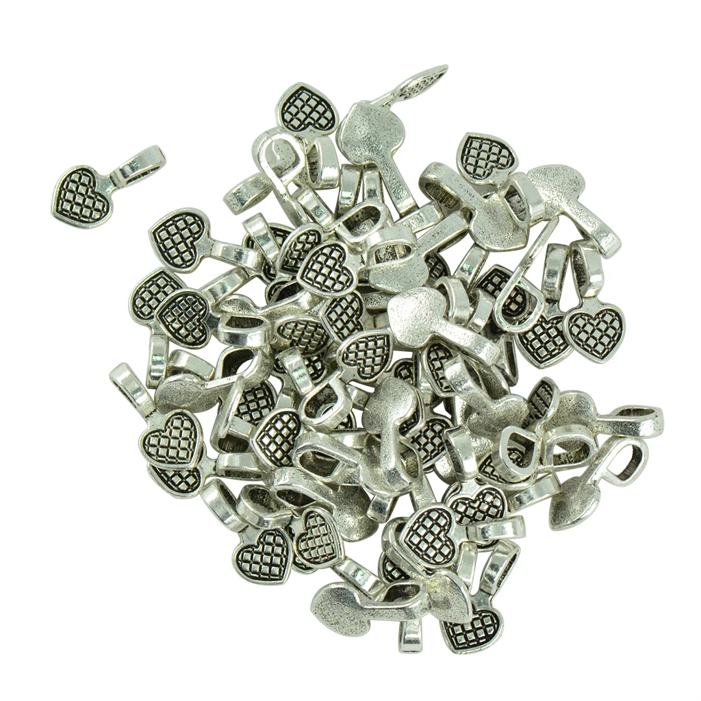10pcs of Antique Gold Heart-Shaped Glue-on Bails 16mm x 8mm Metal Beads