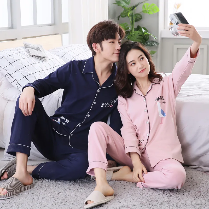 Couples Pajamas Women's Autumn Pure Cotton Long Sleeve Trousers Tracksuit Men Korean-style Cute Cartoon Birds Set 
Couples Pajamas Women's Autumn Pure Cotton Long Sleeve Trousers Tracksuit Men Korean-style Cute Cartoon Birds Set