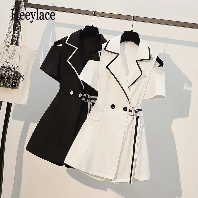 Plus size Office ladies Summer Blazer Set for women elegant Clothes Set off the shoulder short sleeve dresses and Shorts Suits 
Plus size Office ladies Summer Blazer Set for women elegant Clothes Set off the shoulder short sleeve dresses and Shorts Suits