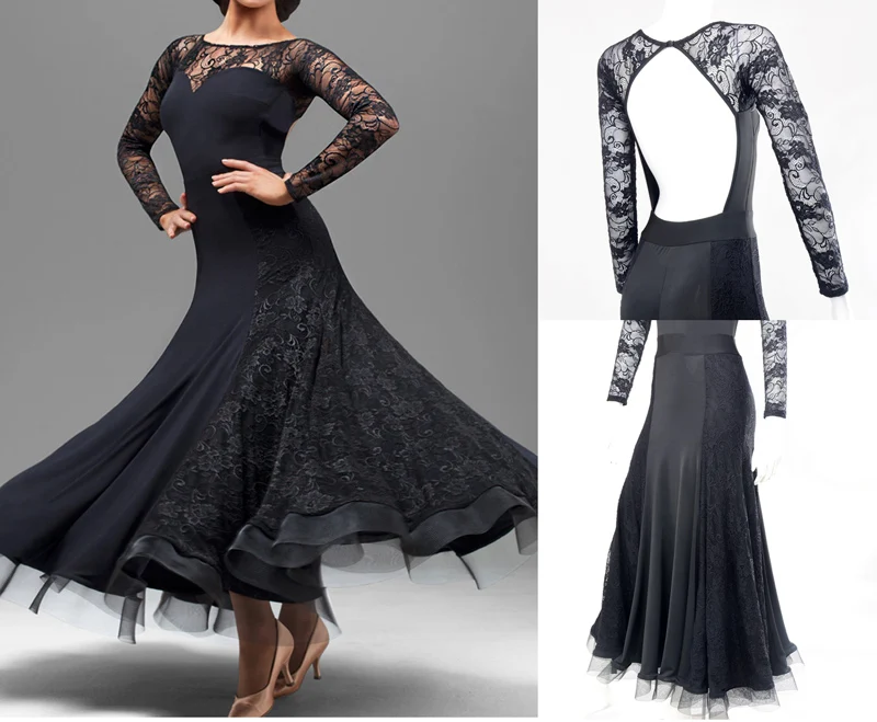 Платье для конкурса фламенко женское черное в простом стиле бальных танцев |