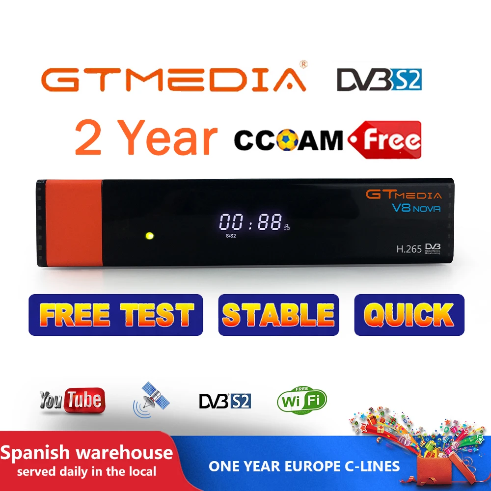 GT Media V8 Nova DVB-S2 Freesat Satellite Receiver V8 Super H.265 WIFI+1.5 12 Months Europe Spain PT DE PO CCcam TV decoder
GT Media V8 Nova DVB-S2 Freesat Satellite Receiver V8 Super H.265 WIFI+1.5 12 Months Europe Spain PT DE PO CCcam TV decoder