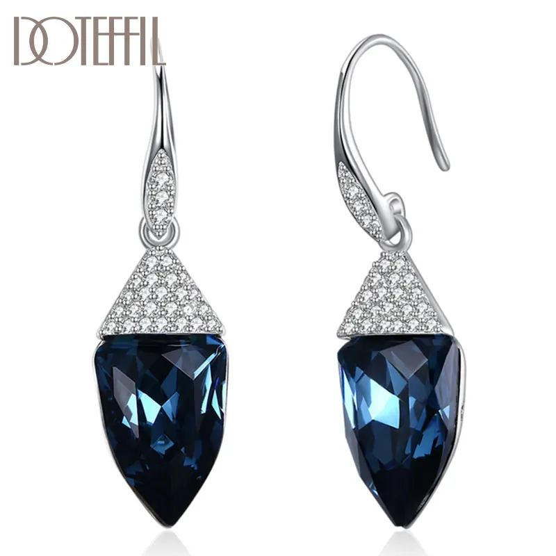 DOTEFFIL 925 Sterling Silver Golden Blue Crystal AAA Zircon Earrings For Women Wedding Christmas Gift Fashion Jewelry 
DOTEFFIL 925 Sterling Silver Golden Blue Crystal AAA Zircon Earrings For Women Wedding Christmas Gift Fashion Jewelry