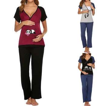 Summer Maternity Clothing Set Short Sleeve Panda Foot Elephant Printed Pregnant Outfits Clothes Set Tops + Trousers D30 
Summer Maternity Clothing Set Short Sleeve Panda Foot Elephant Printed Pregnant Outfits Clothes Set Tops + Trousers D30