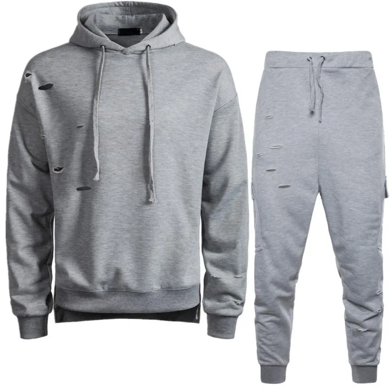 Fashion Mens Hoodie Sweatshirt Tracksuit Casual Pullover Full Length Sweatpants Track Suit Male Hole Ripped Two Piece Set Outfit
Fashion Mens Hoodie Sweatshirt Tracksuit Casual Pullover Full Length Sweatpants Track Suit Male Hole Ripped Two Piece Set Outfit