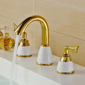 Basin Faucets Polished Gold Brass Made Modern Bathroom Sink Faucet Double Handle 3 Hole Bath Basin Counter Mixer Taps 
Basin Faucets Polished Gold Brass Made Modern Bathroom Sink Faucet Double Handle 3 Hole Bath Basin Counter Mixer Taps