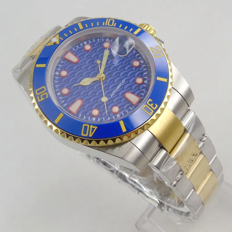 

40mm Brand Gold Coated Mechanical Self Winding Men Wristwatch MIYOTA Movement Sapphire Glass Ceramic Bezel Jubilee Strap