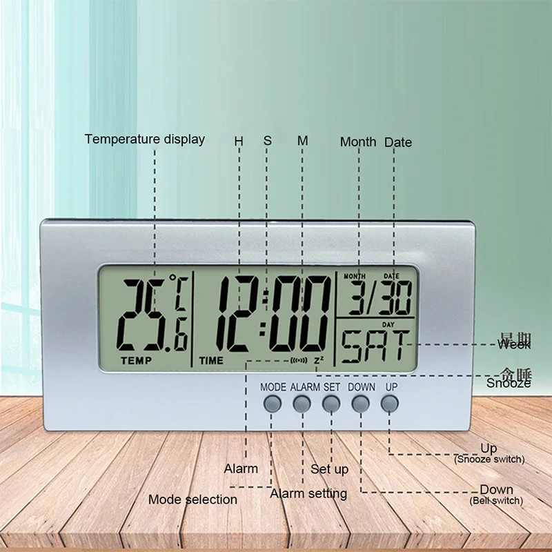 Generic Digital Clock 12/24H Alarm Clock Temperature Display For
