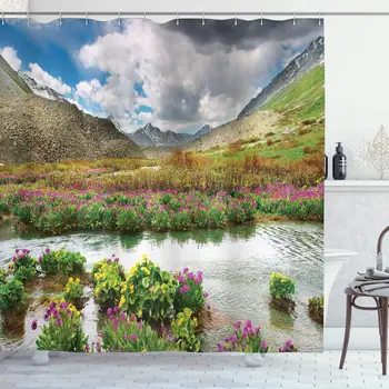 Highlands Nature Landscape Decor Collection, Mountain Valley with Blooming Flowers and Springtime Design, Polyester Fabric
Highlands Nature Landscape Decor Collection, Mountain Valley with Blooming Flowers and Springtime Design, Polyester Fabric