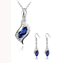 Wddding necklace Set 2earrings crystal pendants necklace Jewelry Set Waterdrop Pendant for girl gifts Ear Stud Earrings forparty(China)
