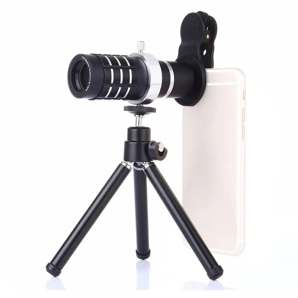 

Aluminum 12X Telephoto 18x HD Telescope Phone Camera Zoom Lens w/ Tripod Universal Clip Set Smartphone Mobile Telescopica Lenses