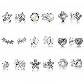 

Dazzling Daisy Clusters White Orchid 925 Sterling Silver Earrings Studs For Women Wedding Party Gift DIY Pandora Jewelry