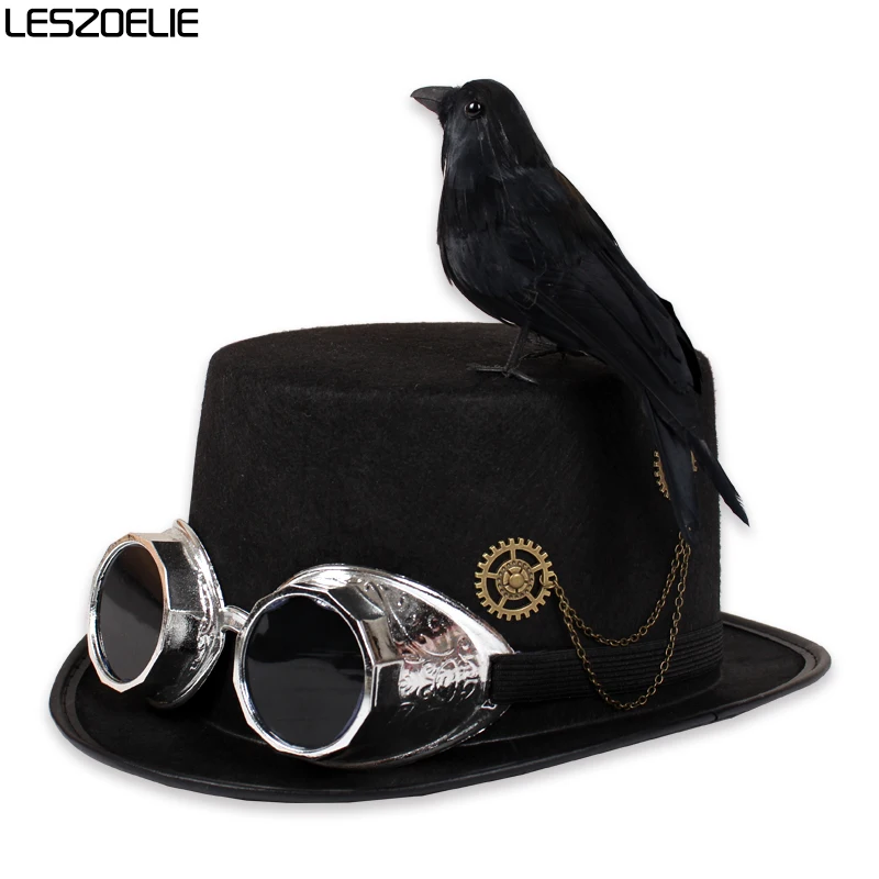 Steampunk Fedora Hat For Men Party Decoration Hat Women Black Fedora Hat With Crow And Goggles Halloween Fashion Hats Goth hat
Steampunk Fedora Hat For Men Party Decoration Hat Women Black Fedora Hat With Crow And Goggles Halloween Fashion Hats Goth hat