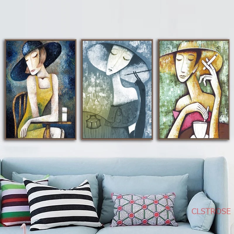Abstract Girl Figure Oil Painting Wall Art Canvas Vintage Nordic Posters And Prints Pictures For Living Room Decor | Дом и сад