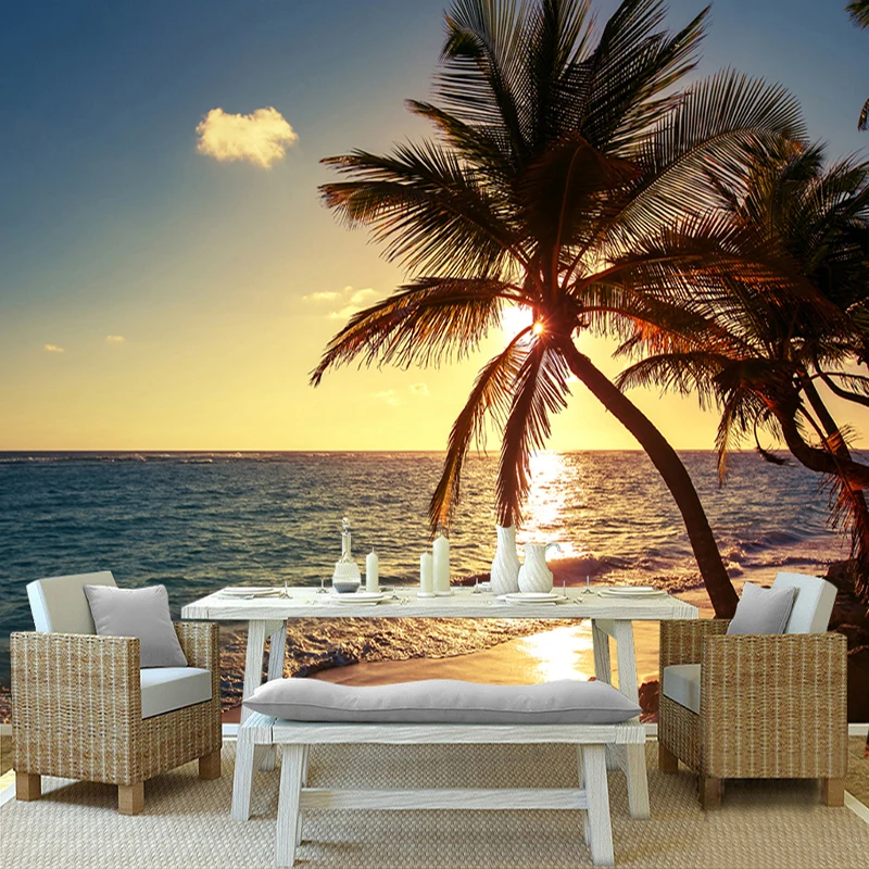 3D фотообои Sunrise заката морского пляжа кокосовых пальм природы пейзажа настенная