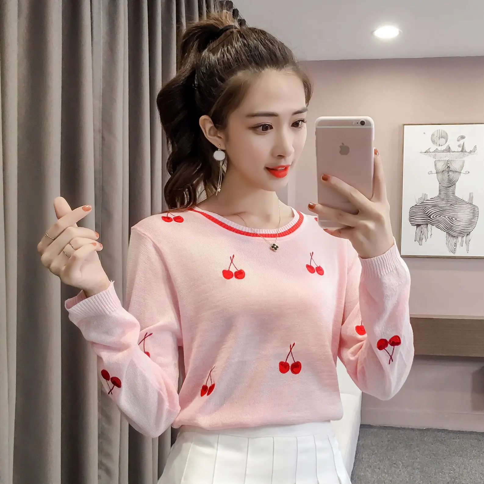 2019 New Women Shirts Knitting Embroidery Cherry Is Prevented Bask In Clothes Base Sweater Air Conditioning Blouse Shirt A757
2019 New Women Shirts Knitting Embroidery Cherry Is Prevented Bask In Clothes Base Sweater Air Conditioning Blouse Shirt A757