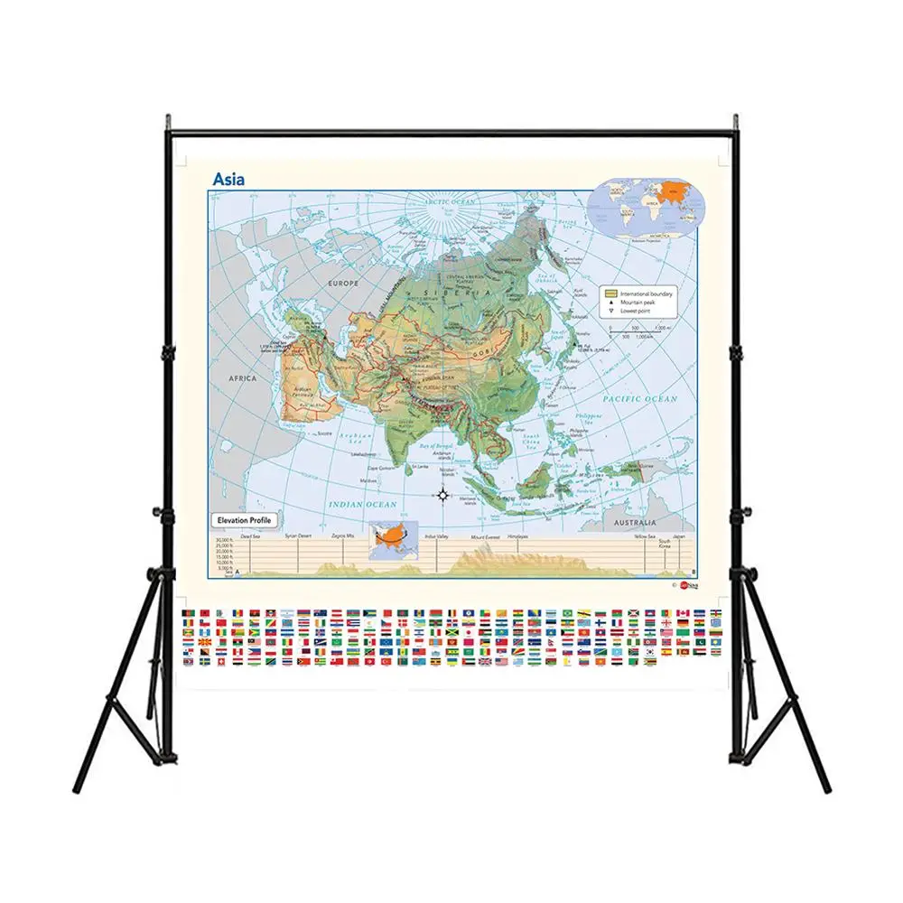 The Asia Map with National Flag Elevation Profile Map of Asia For Education 150x150cm
The Asia Map with National Flag Elevation Profile Map of Asia For Education 150x150cm