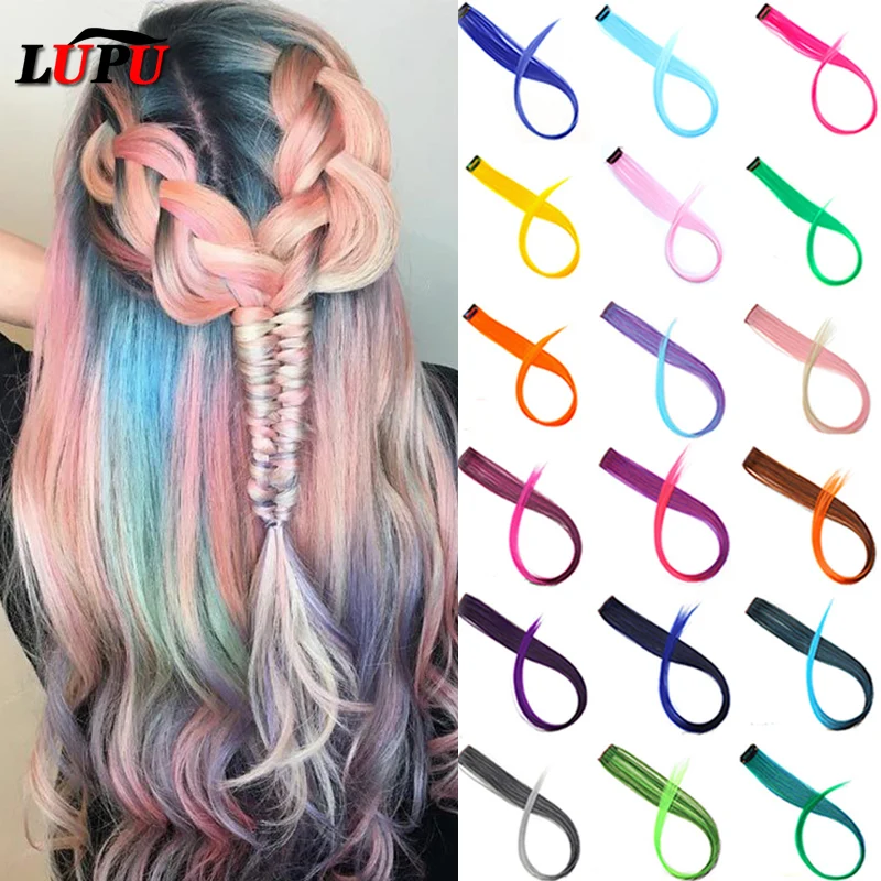 LUPU Long Straight Colored Hair Extensions For Women Single Clip In Hair Streak Stand Rainbow Hairpieces Hair Accessories