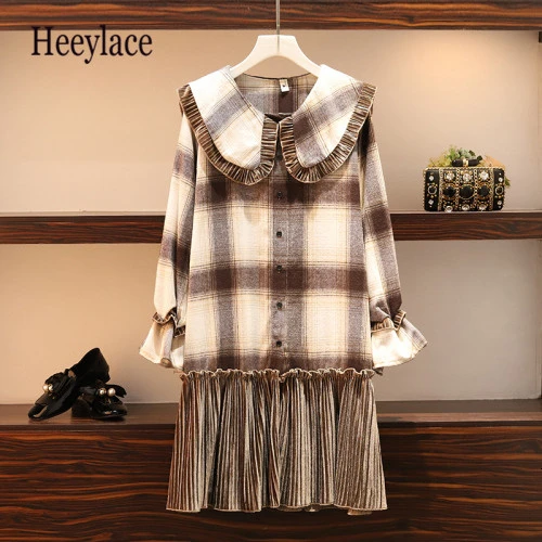 5XL plus size women vintage plaid splice ruffles korean women velvet patchwork dress peter pan collar spring autumn girls dress
5XL plus size women vintage plaid splice ruffles korean women velvet patchwork dress peter pan collar spring autumn girls dress