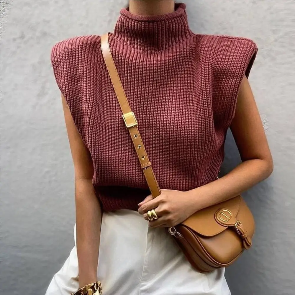 Turtleneck Sleeveless Women Vest Sweater Knitted Casual Shoulder Pads Pullover Loose Fashion Solid Autumn Winter Tops Jumper
Turtleneck Sleeveless Women Vest Sweater Knitted Casual Shoulder Pads Pullover Loose Fashion Solid Autumn Winter Tops Jumper