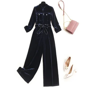 New 2020 women autumn velvet jumpsuits and rompers long sleeve stand collar sashes elegant solid color jumpsuit overalls
New 2020 women autumn velvet jumpsuits and rompers long sleeve stand collar sashes elegant solid color jumpsuit overalls