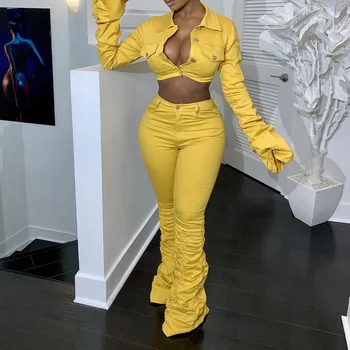 Women Party Ruched Crop Tops Matching Two Piece Set Bodycon Long Pencil Pants Streetwear Clothes Sexy Tracksuit Club Outfit 
Women Party Ruched Crop Tops Matching Two Piece Set Bodycon Long Pencil Pants Streetwear Clothes Sexy Tracksuit Club Outfit