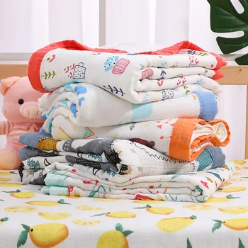 

120*110cm Four Layers 70% Bamboo 30% Cotton Muslin Baby Blanket Swaddle Wrap For Newborn Blankets Swaddling Bedding Bath Towel