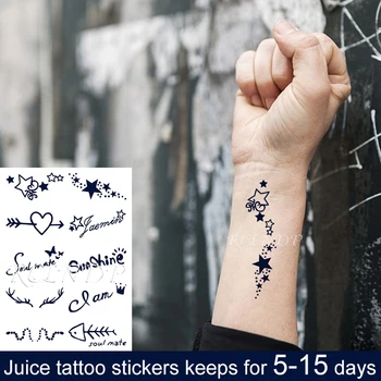 Waterproof Temporary Juice ink Sticker Star Arrow Love Heart Fish Bone Antler Fruit Gel Long lasting Tattoo for Men Women girl
Waterproof Temporary Juice ink Sticker Star Arrow Love Heart Fish Bone Antler Fruit Gel Long lasting Tattoo for Men Women girl