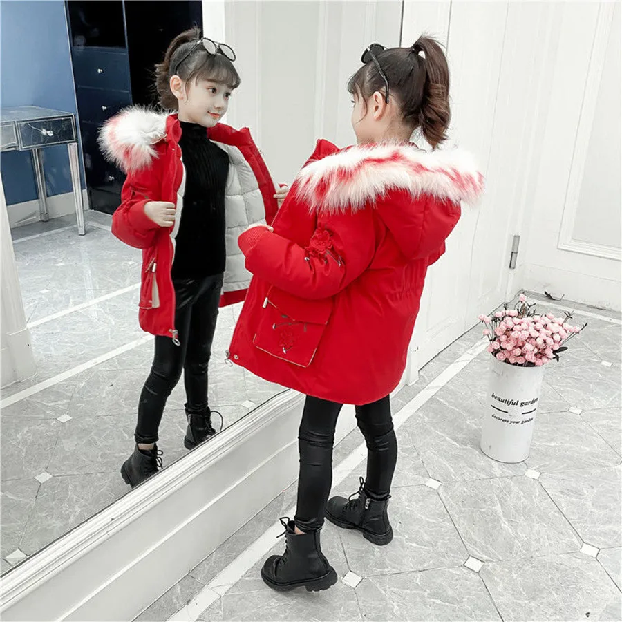 

5 6 8 10 12 Years Old Young Girls Warm Coat Winter Parkas Outerwear Teenage Outdoor Outfit Children Kids Girls Fur Hooded Jacket