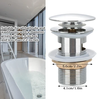 Zinc Alloy Click Slotted Basin Sink Tap Drain Bath Overflow Hole Push Button Pop up Clack Waste Plug