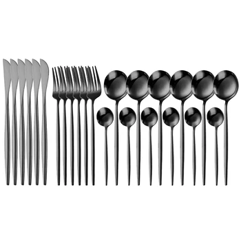 24pcs Black Dinnerware Set 18/10 Stainless Steel Tableware Set Knife Fork Spoon Flatware Set Dishwasher Safe Cutlery Set
24pcs Black Dinnerware Set 18/10 Stainless Steel Tableware Set Knife Fork Spoon Flatware Set Dishwasher Safe Cutlery Set