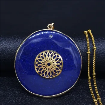 Blue Natural Stone Stainless Steel Necklace Women Big Round Gold Color Necklaces Pendants Boho Jewelry collares mujer N68S01
Blue Natural Stone Stainless Steel Necklace Women Big Round Gold Color Necklaces Pendants Boho Jewelry collares mujer N68S01