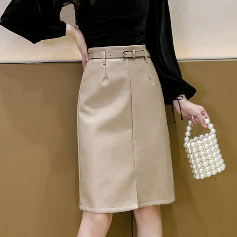 Autumn Winter PU Leather Skirt Black Blue Beige Elegant Midi Skirts High Waist Front Split Sheath Wrap Skirts with Belt Female
Autumn Winter PU Leather Skirt Black Blue Beige Elegant Midi Skirts High Waist Front Split Sheath Wrap Skirts with Belt Female
