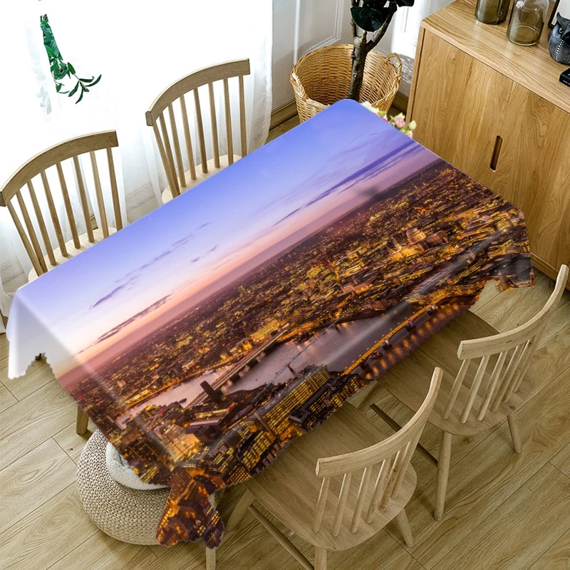 Фото Скатерть с 3d-изображением мегаполиса на закате Пылезащитная Плотная хлопковая