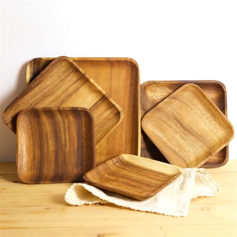 Square Solid Wood Plates Whole Acacia DIY Wood Dishes Fruit Wooden Service Tray Dessert Dinner Breakfast Plate Tableware Set Square Solid Wood Plates Whole Acacia DIY Wood Dishes Fruit Wooden Service Tray Dessert Dinner Breakfast Plate Tableware Set
