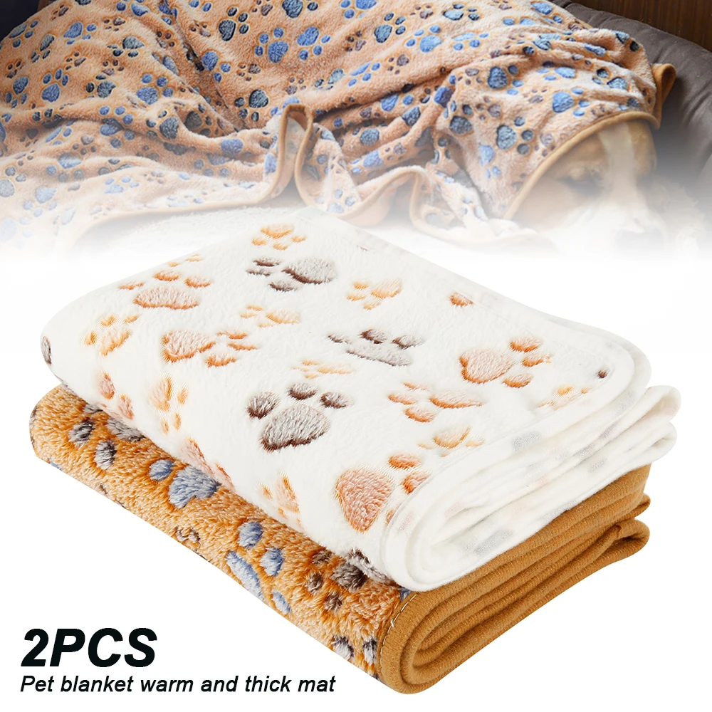 

2 PCS Pet Soft Blanket Winter Dog Cat Bed Mat Foot Print Warm Sleeping Mattress Small Medium Dogs Cats Coral Fleece Pet Supplies