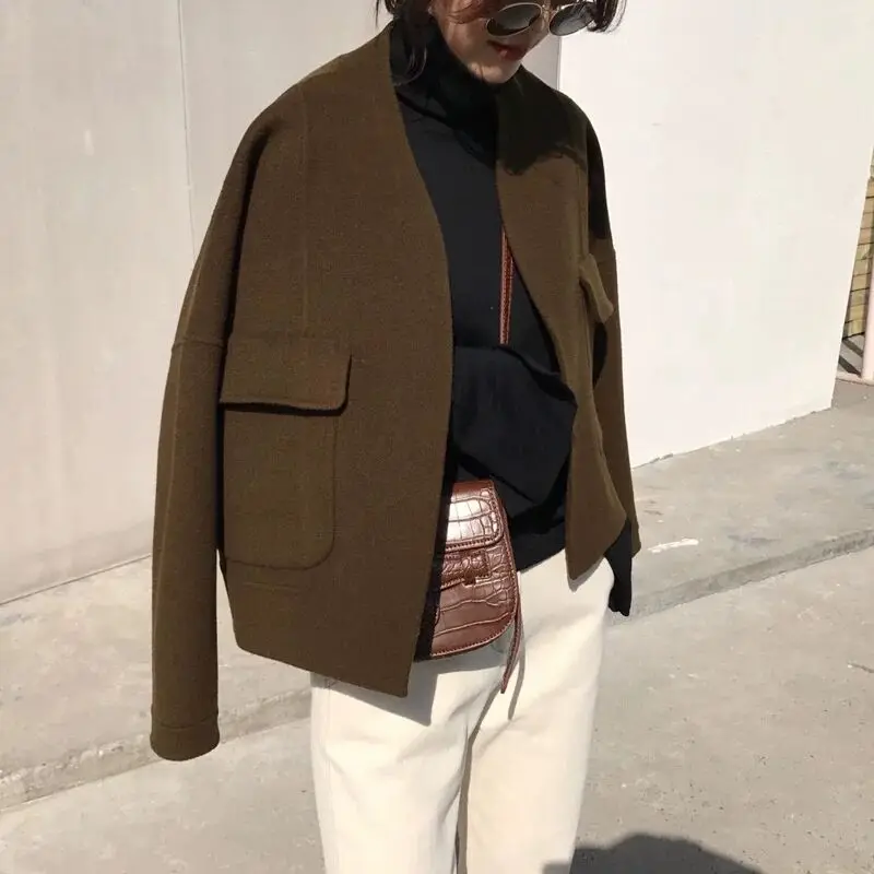 Распродажа Женское шерстяное пальто с карманами Женская куртка женская