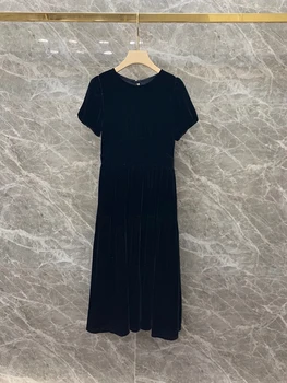 2020 Spring and Summer New Women's round Neck Slingback Knotted Decorative Neckline Solid Color Short Sleeve Velvet Dress 721
2020 Spring and Summer New Women's round Neck Slingback Knotted Decorative Neckline Solid Color Short Sleeve Velvet Dress 721
