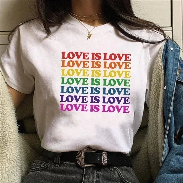 

sunfiz YF Gay Pride Tshirt Female Love Lesbian Rainbow T-Shirt Love Is Love T-shirt Summer Harajuku Top Tee