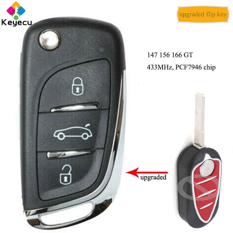 KEYECU Upgraded Flip Remote Control Car Key With 3 Btns 433MHz ID46 - FOB for Alfa Romeo Mito Giulietta Brera 159 147 156 166 GT
KEYECU Upgraded Flip Remote Control Car Key With 3 Btns 433MHz ID46 - FOB for Alfa Romeo Mito Giulietta Brera 159 147 156 166 GT