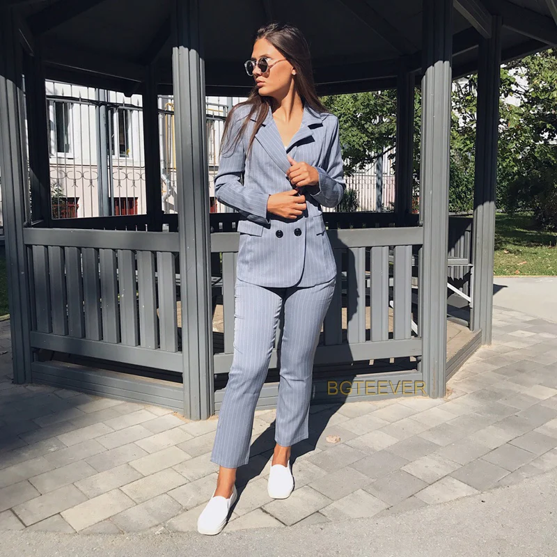 Work Pant Suits OL 2 Piece Sets Double Breasted Striped Blazer Jacket & Zipper Trousers Suit For Women Set Feminino Spring
Work Pant Suits OL 2 Piece Sets Double Breasted Striped Blazer Jacket & Zipper Trousers Suit For Women Set Feminino Spring