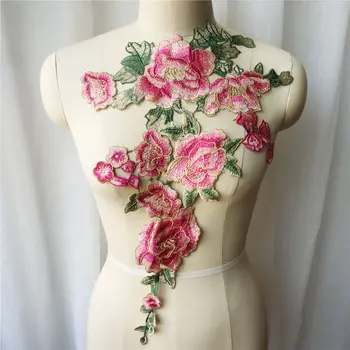 Embroidered Pink Peony Flower Green Leaf Lace Fabric Collar Gown Appliques Sew Patch For Wedding Decoration Dress DIY
Embroidered Pink Peony Flower Green Leaf Lace Fabric Collar Gown Appliques Sew Patch For Wedding Decoration Dress DIY