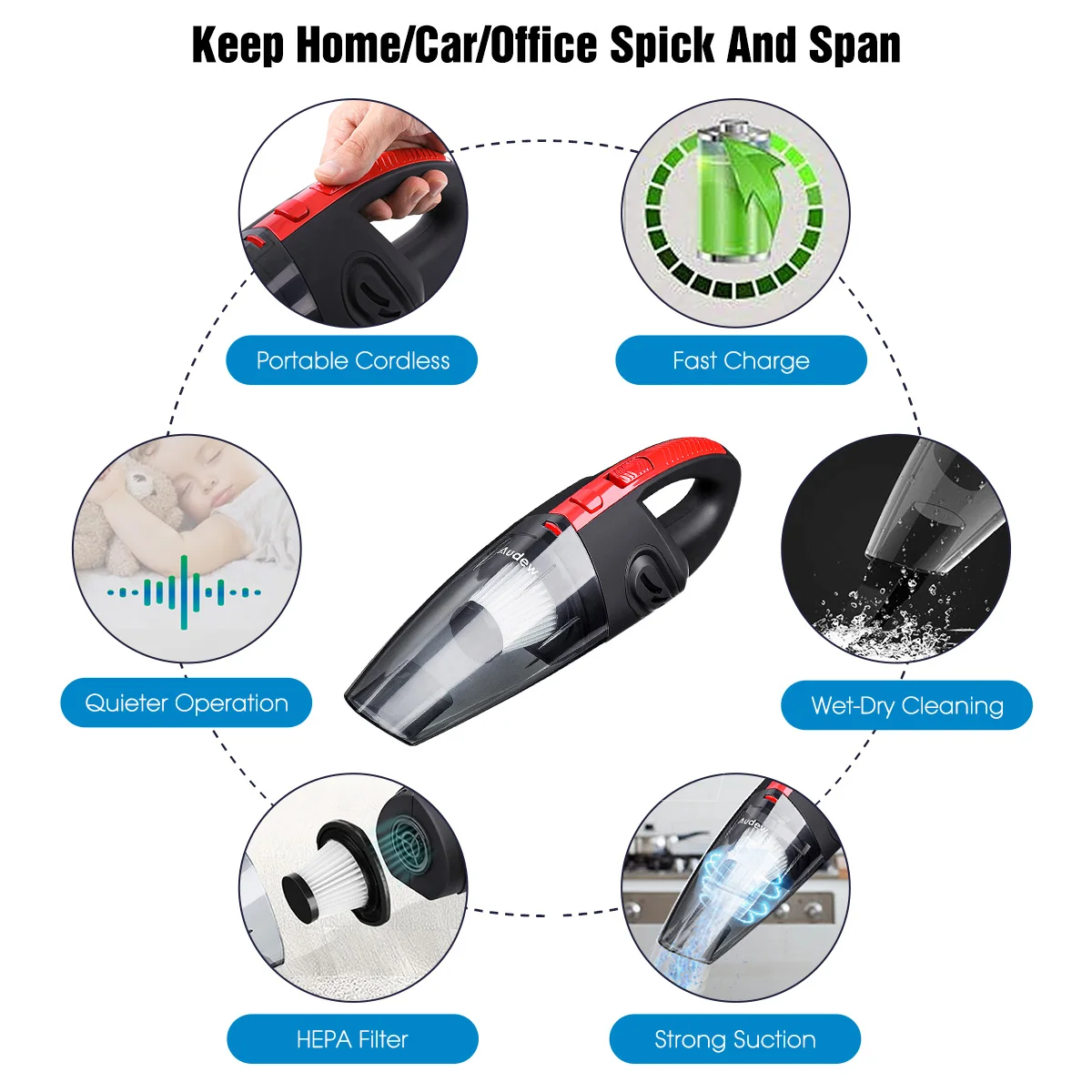 Handheld Home Vacuum Cleaner HEPA Filter Mini Portable Rechargeable Cordless Wet Dry Use 2200mAh AUDEW 120W 4000pa Handheld Home Vacuum Cleaner HEPA Filter Mini Portable Rechargeable Cordless Wet Dry Use 2200mAh AUDEW 120W 4000pa