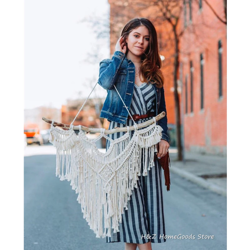 Geometric Boho Macrame Wall Tapestry - Handwoven Cotton Tassel Design 5 H3bbab1a70ec848a091490dabf9df83e9y