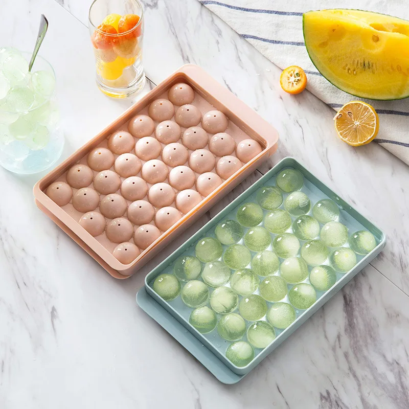

BPA Free Ice Cube Tray Round Ice Maker Plastic Ice Cube Maker Mold with Lids for Ice Cream Party Whiskey Cocktail Cold Drink