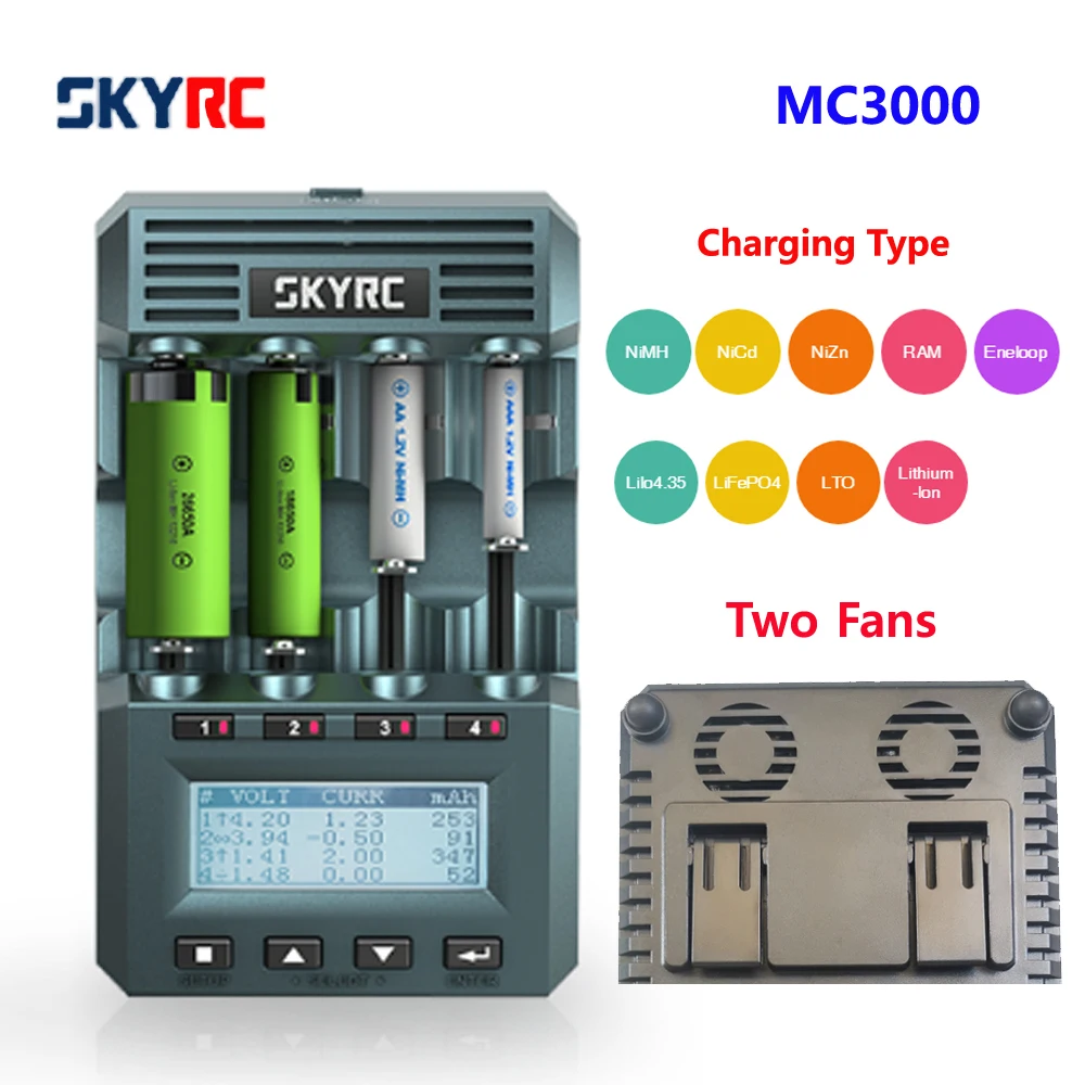 Original SKYRC MC3000 Battery Charger BT Smart APP PC Control Multi-chemistry Universal LED Screen NiMH NiCd Li-ion LiFePO4 AAA |