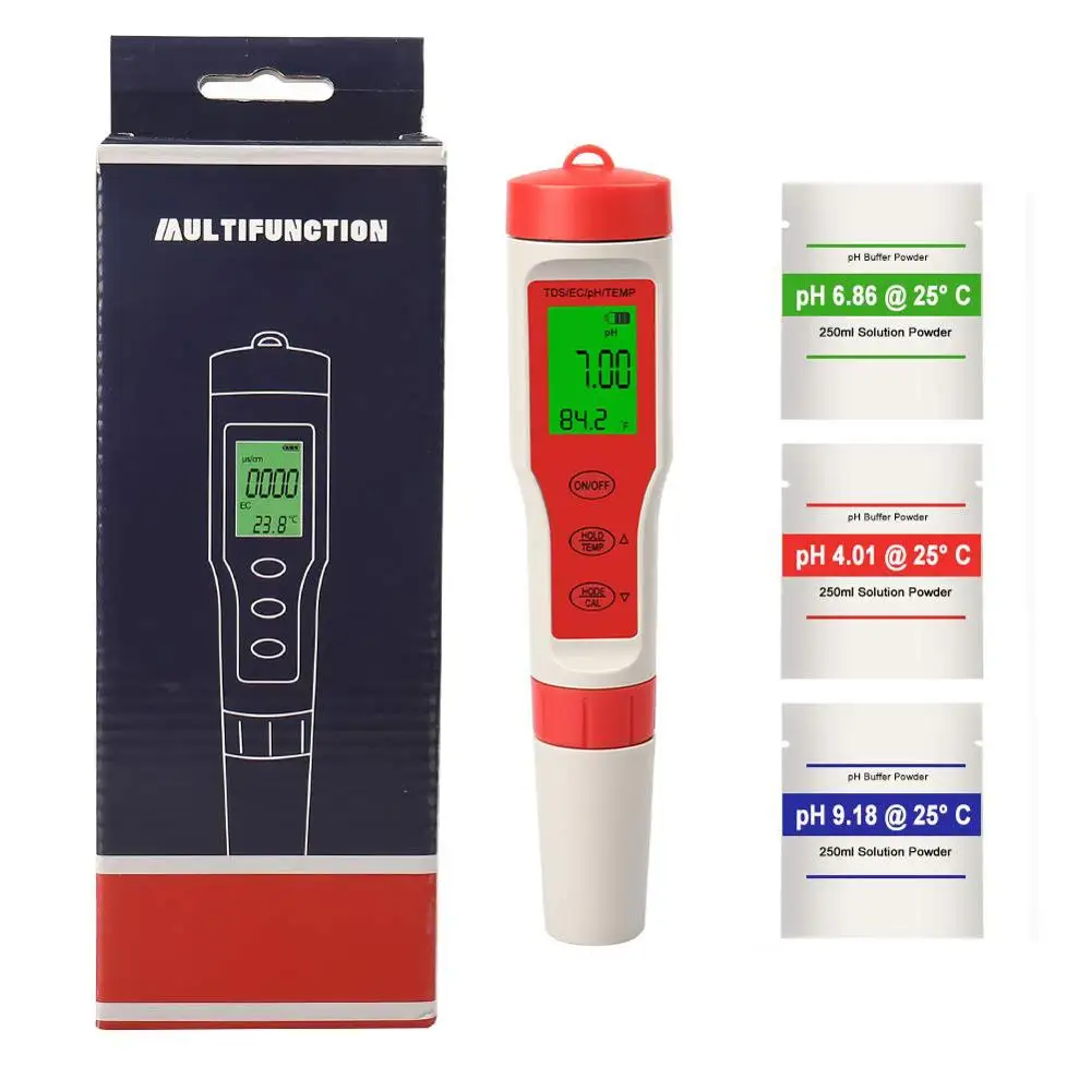 Digital PH Meter 4 in 1 PH TDS EC Temp Tester ATC Water Quality Tester PH Monitor Meter Test Pen for Pool Drinking Water
Digital PH Meter 4 in 1 PH TDS EC Temp Tester ATC Water Quality Tester PH Monitor Meter Test Pen for Pool Drinking Water