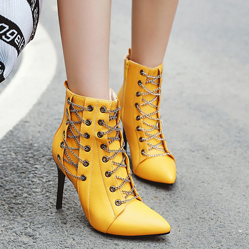 10cm Sexy High Heels Boots Women Fashion Chain Stiletto Pointed Toe Ankle Boots Woman Plus Size Leather Zapatos De Mujer
10cm Sexy High Heels Boots Women Fashion Chain Stiletto Pointed Toe Ankle Boots Woman Plus Size Leather Zapatos De Mujer