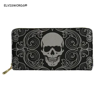 

ELVISWORDS Sugar Skull Pattern Luxury Wallets Woman Dark Gothic Handbag Female Zipper Leather Party Pusre Waterproof Phone Case