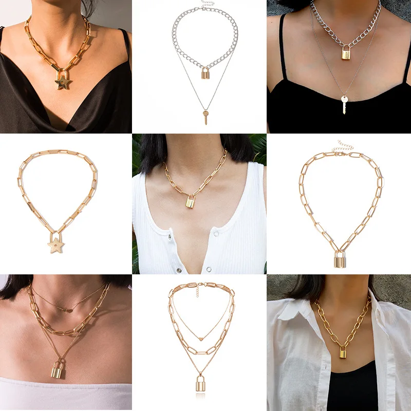 Simple Thick Cuban Link Chain Lock Necklace Retro Multilayer Geometric Key Star Love Crystal Square Gold Statement Necklace New
Simple Thick Cuban Link Chain Lock Necklace Retro Multilayer Geometric Key Star Love Crystal Square Gold Statement Necklace New